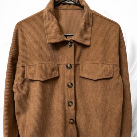 Women's Caramel Velvet Shirt Jacket Size: L - Picture 3 of 5